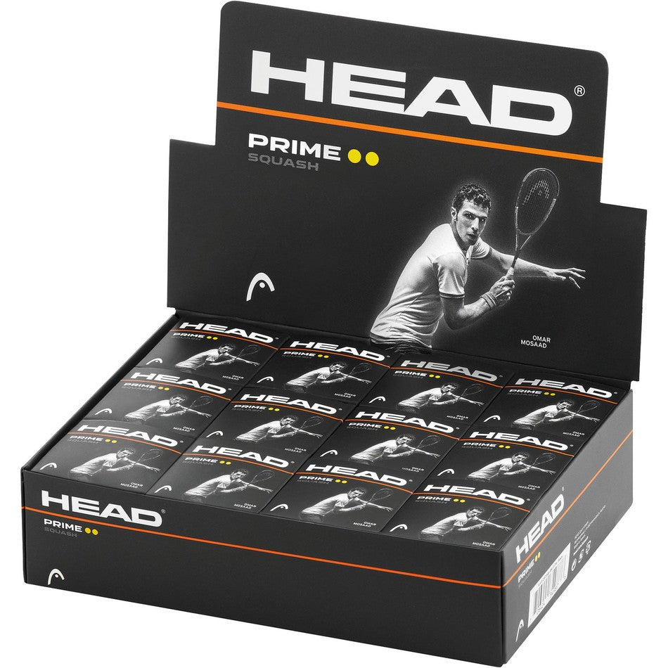 Head Prime Squash Balls - Double Yellow Dot (12)