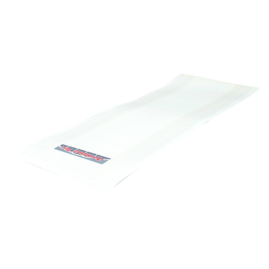 A clear Kookaburra Armour Tec facing sheet with fibreglass tape and the Kookaburra logo on it, designed to protect the face and edges of a cricket bat.