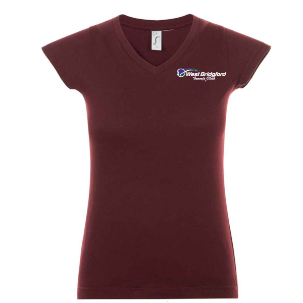 West Bridgford Tennis Short Sleeve Training Shirt V Neck Burgundy