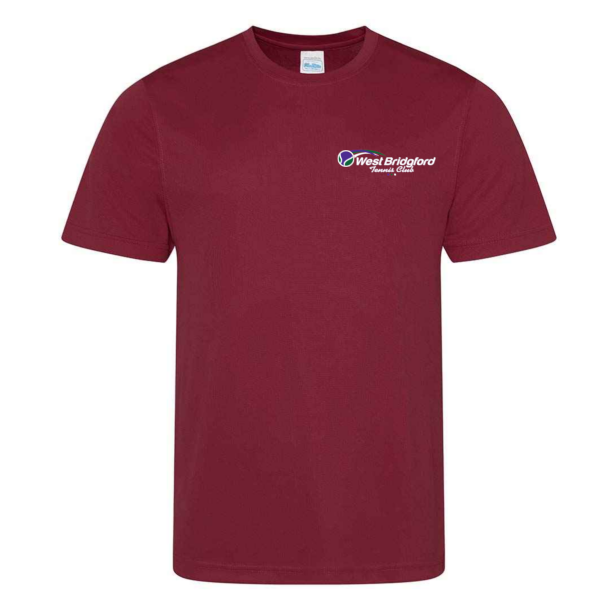 West Bridgford Tennis Short Sleeve Training Shirt Round Neck Burgundy