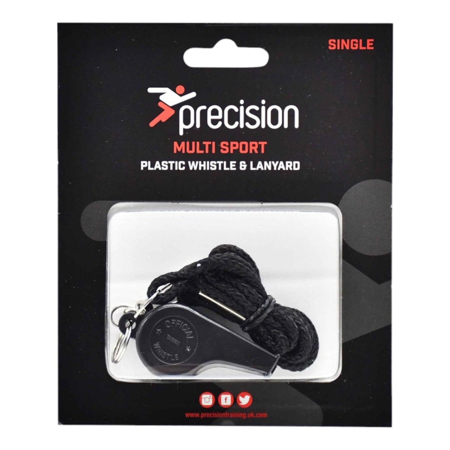 Precision Plastic Whistle & Lanyard (Single) Black