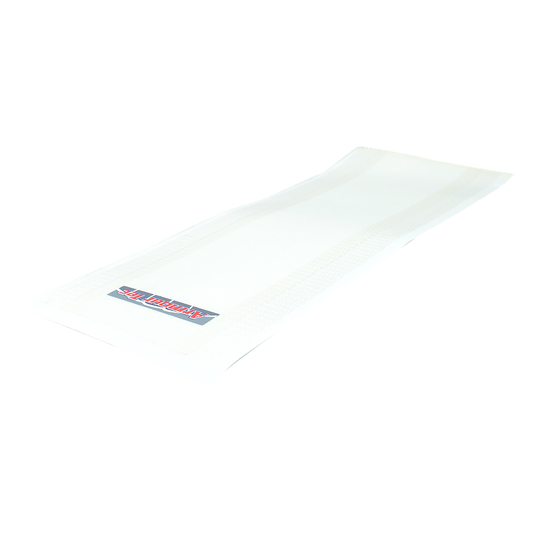 A clear Kookaburra Armour Tec facing sheet with fibreglass tape and the Kookaburra logo on it, designed to protect the face and edges of a cricket bat.
