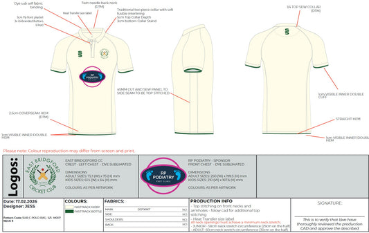 East Bridgford CC Short Sleeve Surridge Shirt (Fast track 3 weeks for delivery)